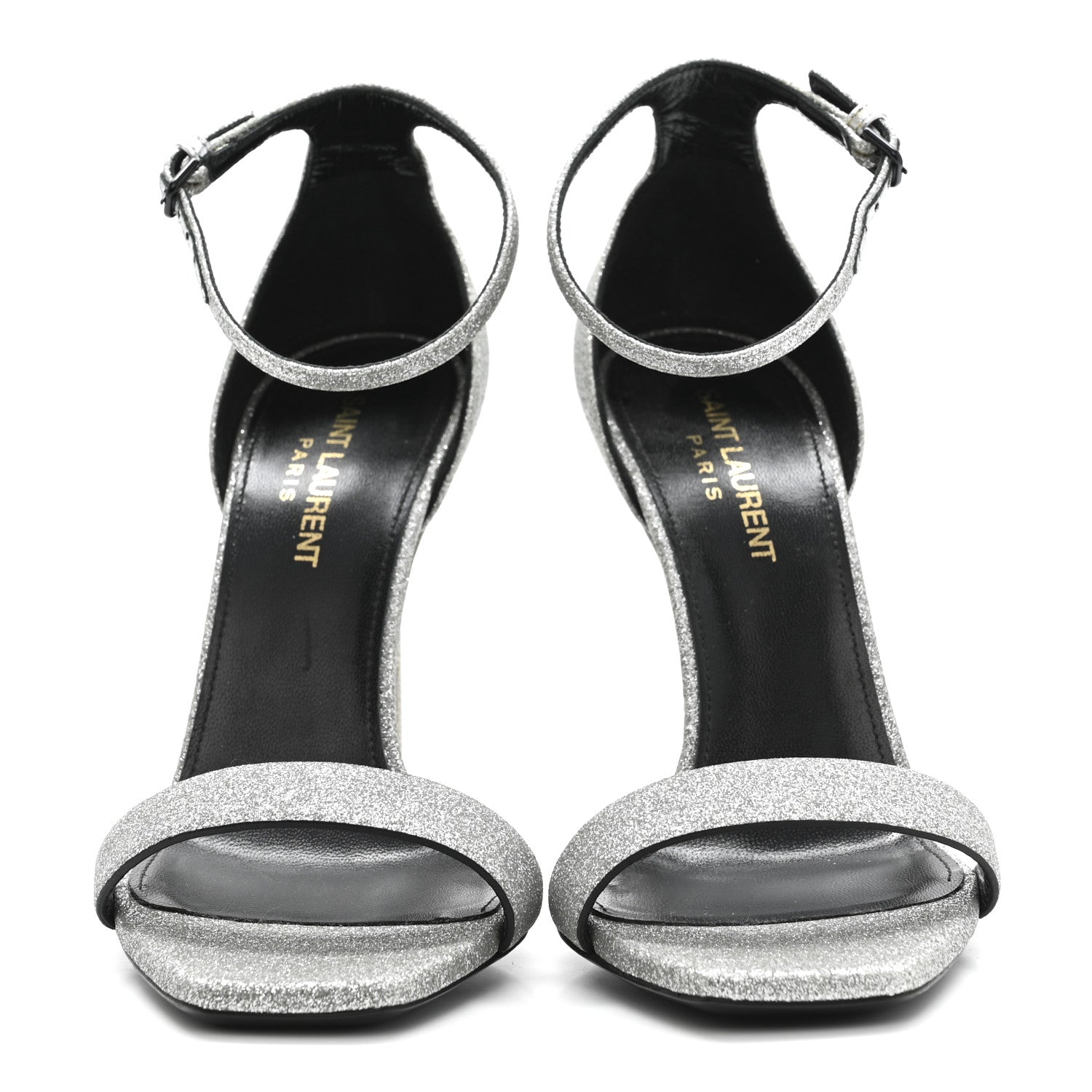 Saint Laurent Glitter Amber 105 Ankle Strap Sandals 37.5 Silver 2 of 13