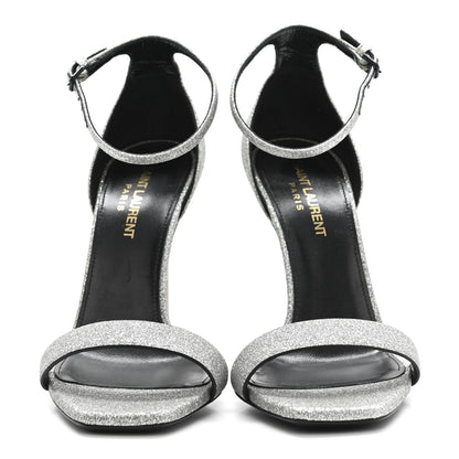 Saint Laurent Glitter Amber 105 Ankle Strap Sandals 37.5 Silver 2 of 13