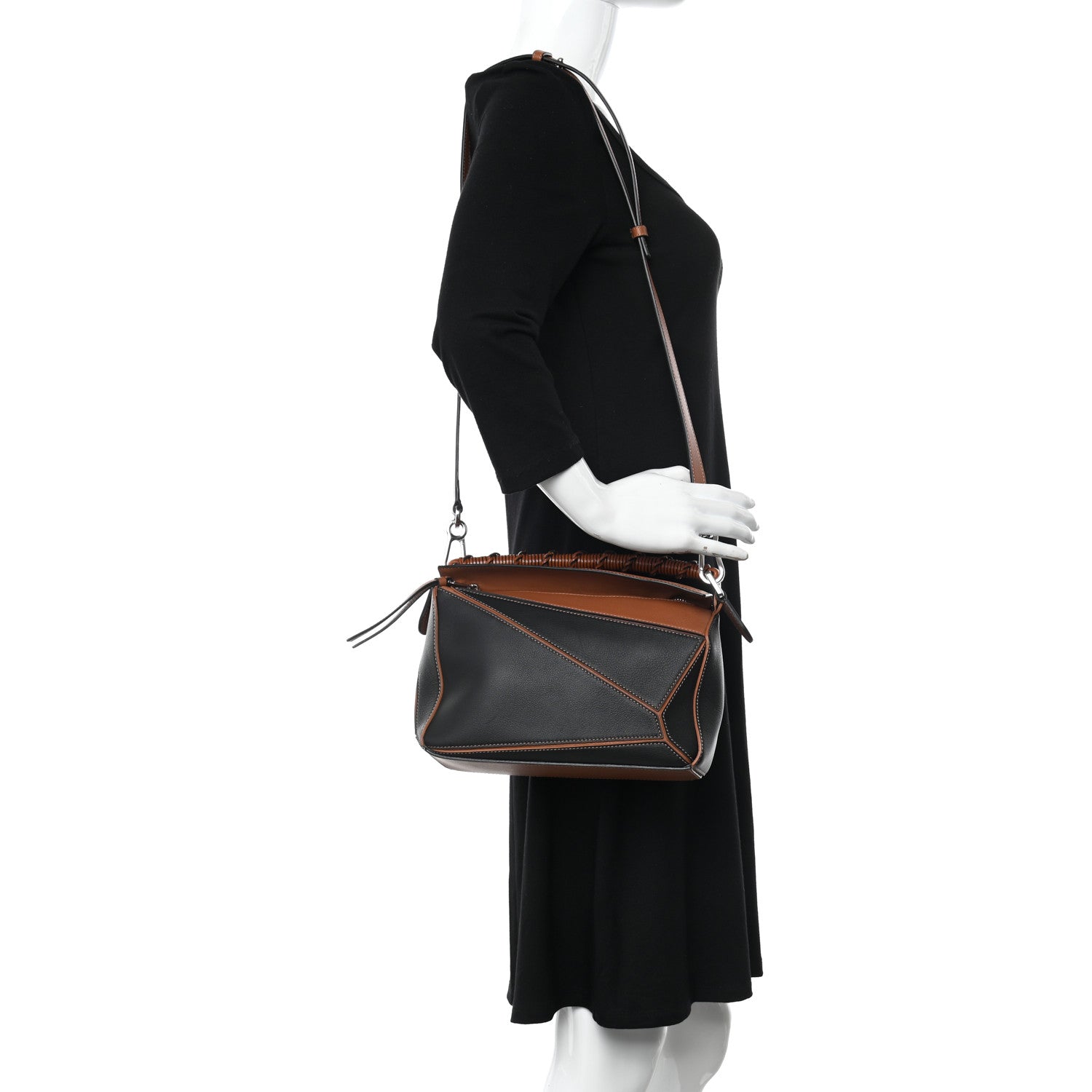 Loewe Calfskin Small Craft Puzzle Bag Tan Black 2 of 11