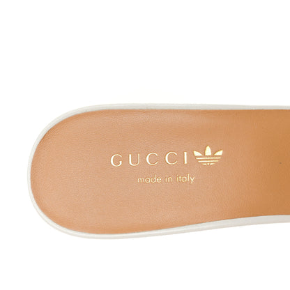 Gucci X ADIDAS Nappa Suede Monogram Jumbo GG Trefoil 75mm Slide Sandals 39.5 New Mystic White Sand 7 of 9