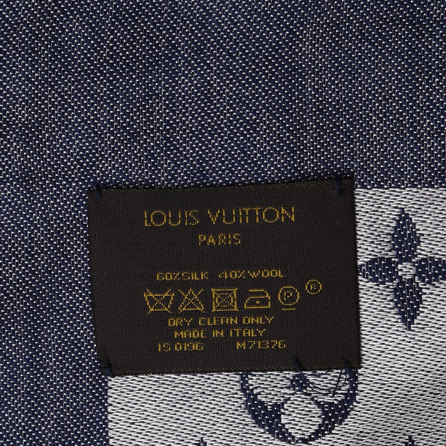 Louis Vuitton Wool Silk Monogram Denim Shawl Blue 5 of 5