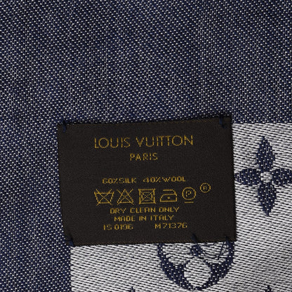 Louis Vuitton Wool Silk Monogram Denim Shawl Blue 5 of 5