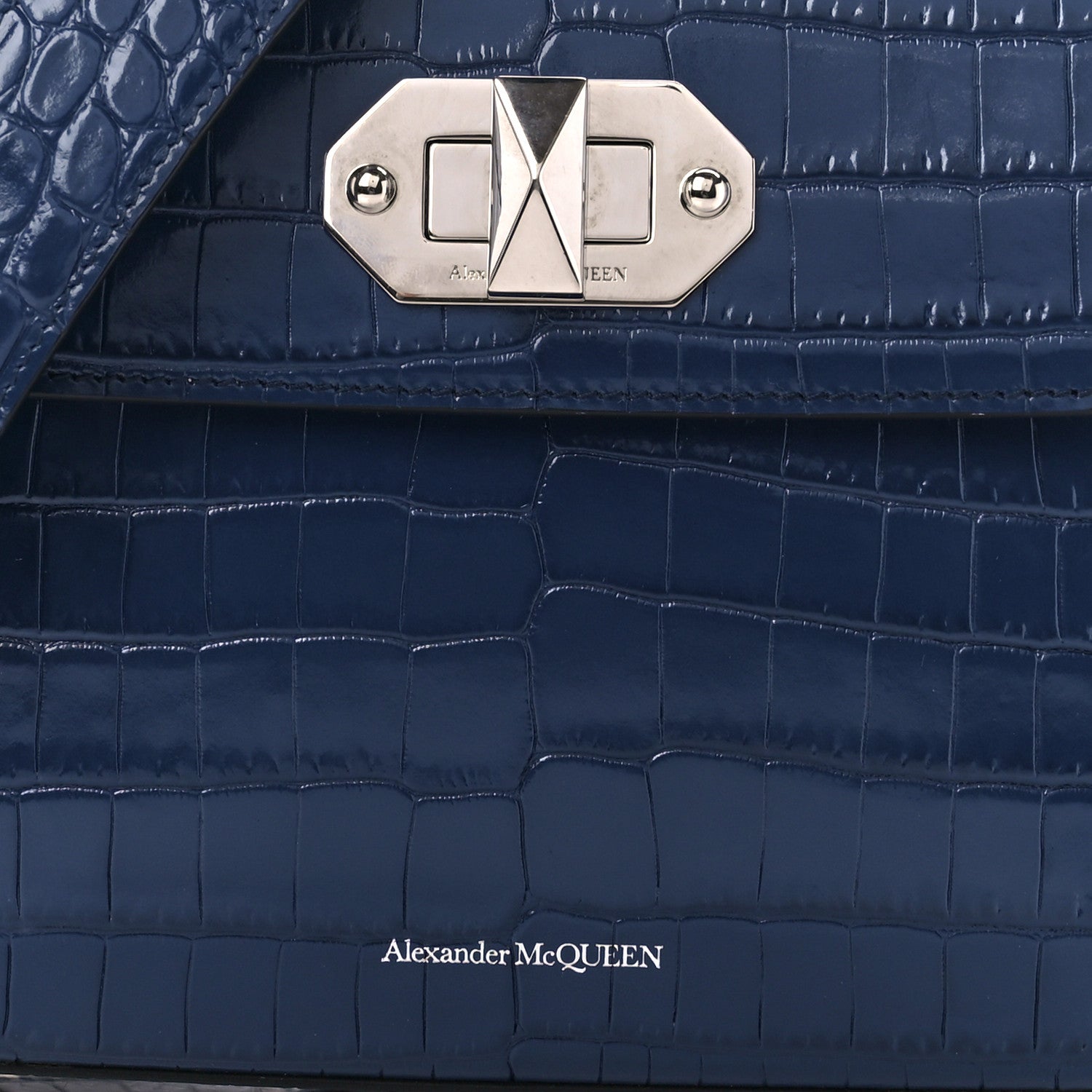 Alexander McQueen Calfskin Crocodile Embossed Box Shoulder Bag 21 Blue 8 of 10