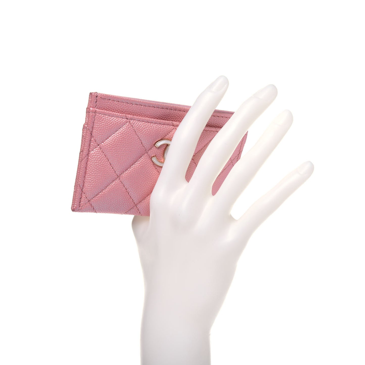 Iridescent Caviar Quilted Card Holder Rose Pink