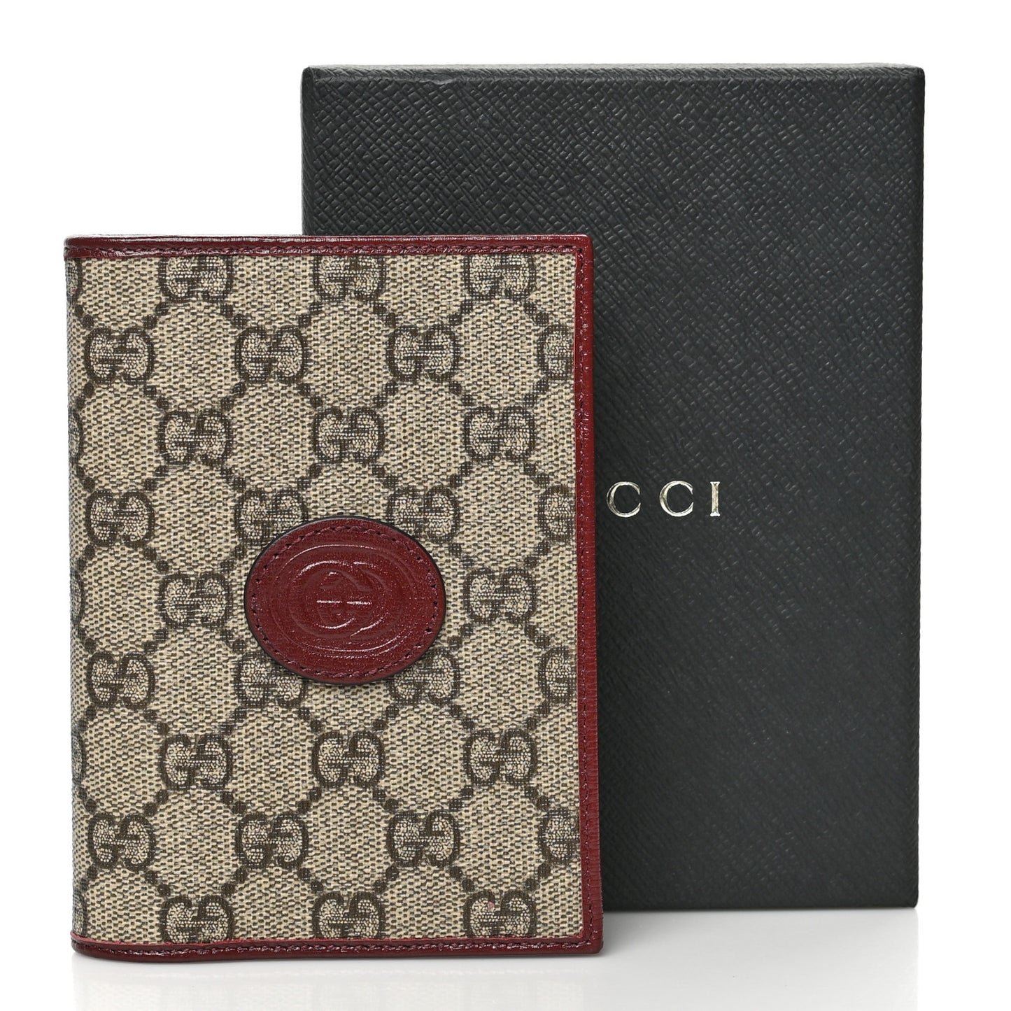 GG Supreme Monogram Azalea Calfskin Retro Interlocking G Passport Case Beige Red