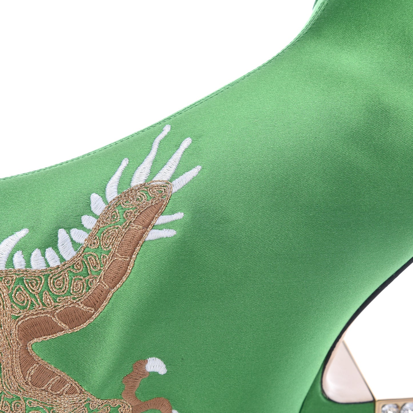 Silk Satin Malaga Kid Embroidered Candy Dragon Block-Heel Knee Boot 36 Green