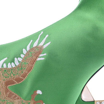 Gucci Silk Satin Malaga Kid Embroidered Candy Dragon Block-Heel Knee Boot 36 Green 15 of 20