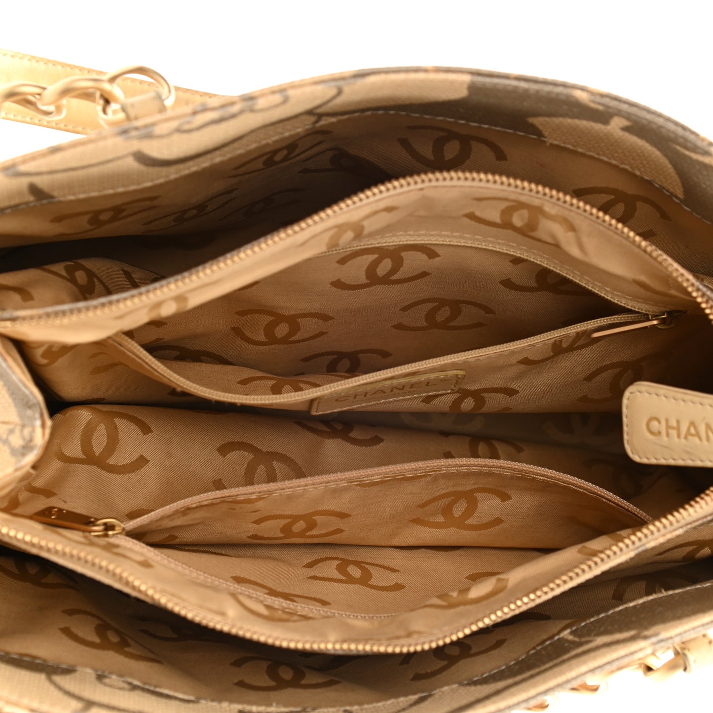 Canvas Camellia Printed Shoulder Bag Beige Grey