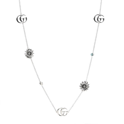 Gucci Sterling Silver Mother of Pearl Topaz GG Marmont Flower Station Necklace 1 of 5