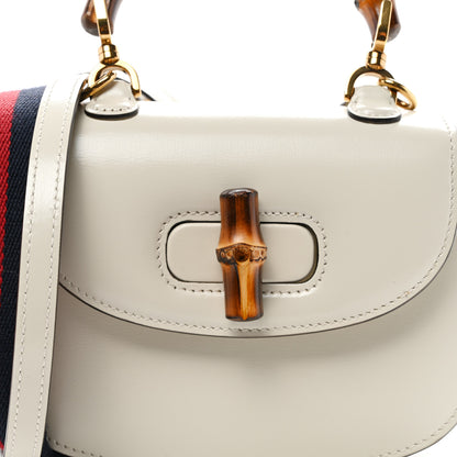 Gucci Boarded Dyana Lux Calfskin Web Mini Bamboo 1947 Top Handle Bag Mystic White 8 of 10