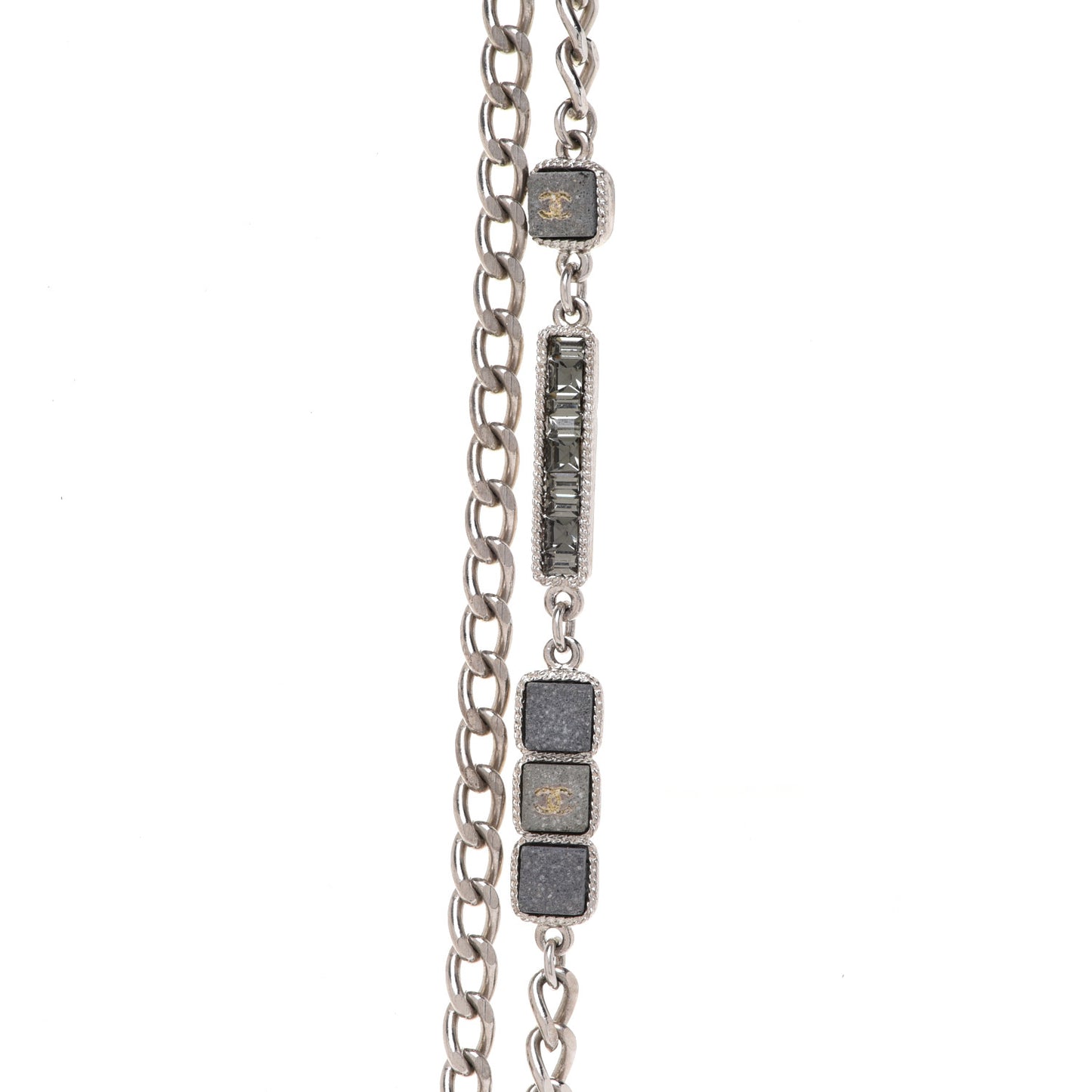 Crystal Baguette Stone Multi Strand Necklace Silver