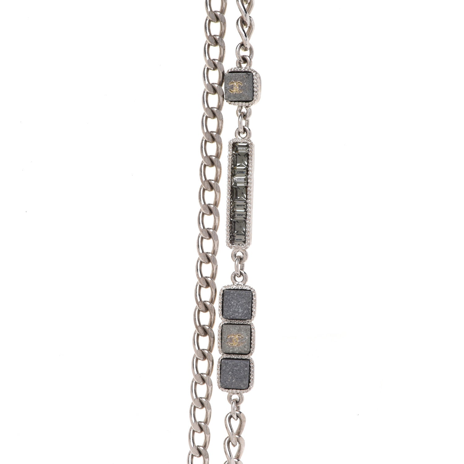 Chanel Crystal Baguette Stone Multi Strand Necklace Silver 4 of 7