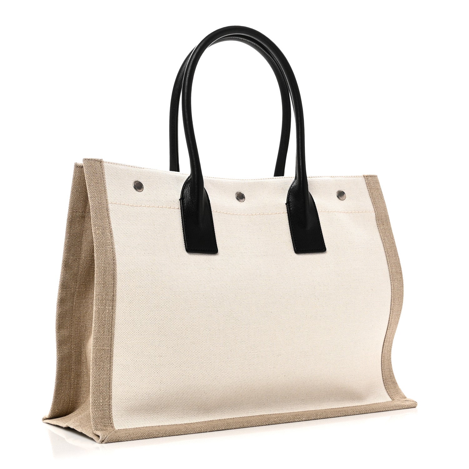 Saint Laurent Linen Calfskin Small Rive Gauche Tote Greggio Natural 3 of 9