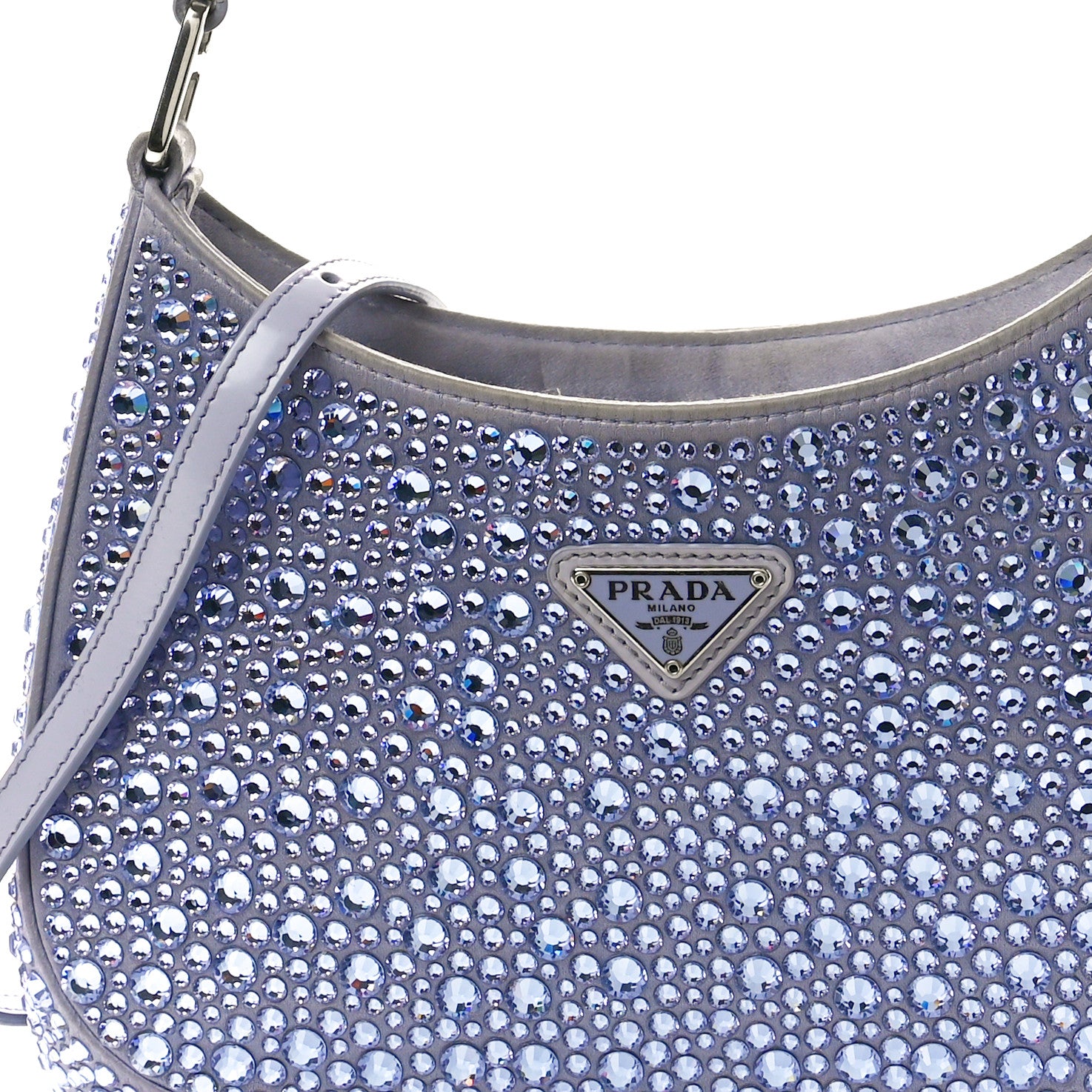 Prada Satin Crystal Cleo Adjustable Strap Shoulder Bag Glicine 7 of 9