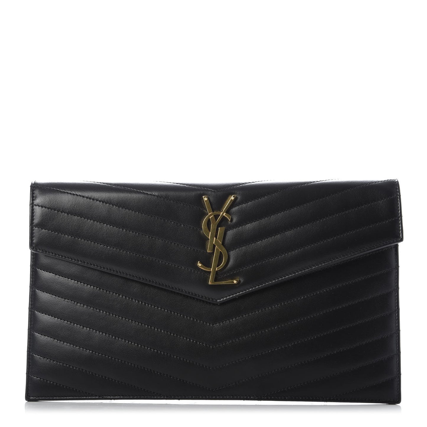 Calfskin Matelasse Chevron Monogram Uptown Clutch Black