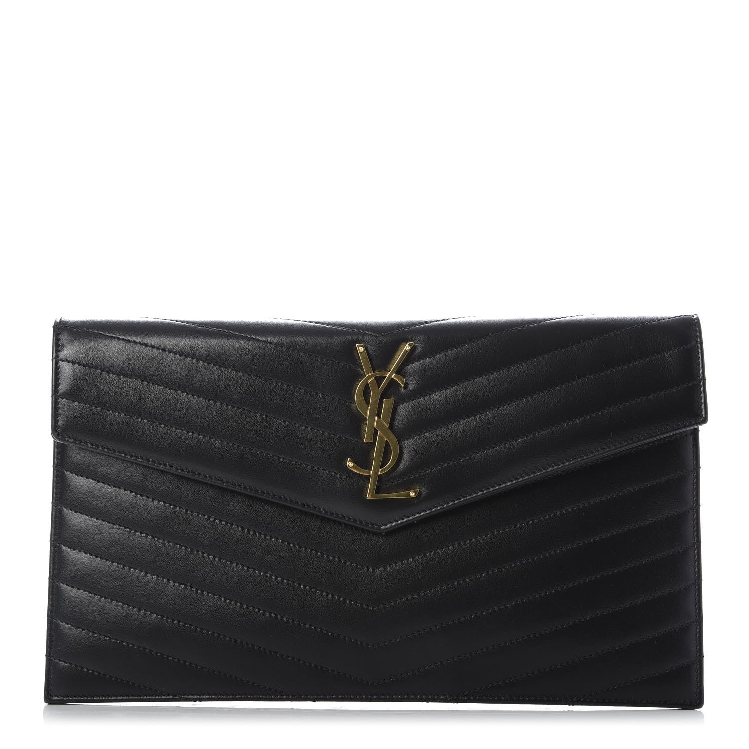 Saint Laurent Calfskin Matelasse Chevron Monogram Uptown Clutch Black 1 of 7