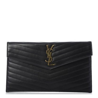 Saint Laurent Calfskin Matelasse Chevron Monogram Uptown Clutch Black 1 of 7