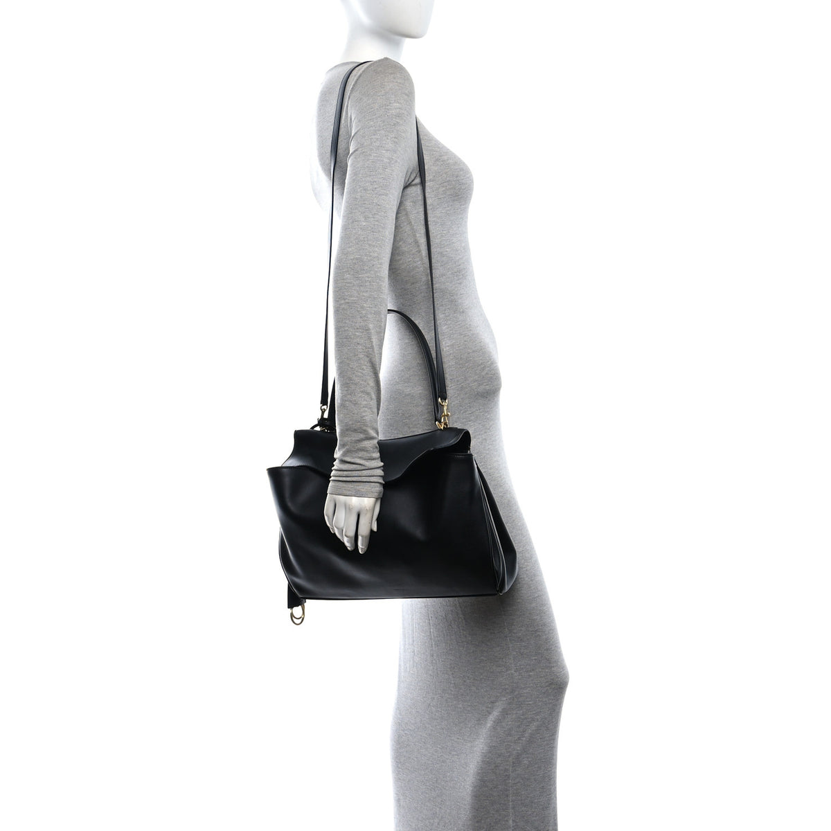Natural Smooth Calfskin Medium Rodeo Top Handle Handbag Black