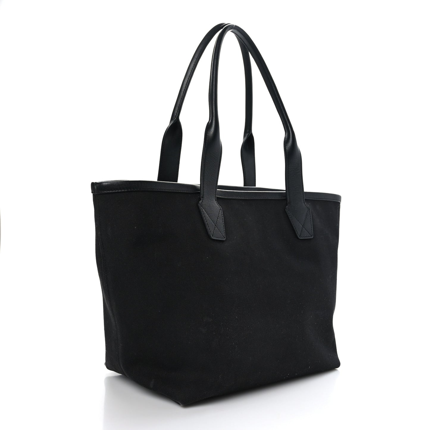 Cotton Canvas Calfskin Cities Paris Jumbo Small Tote Bag Black White