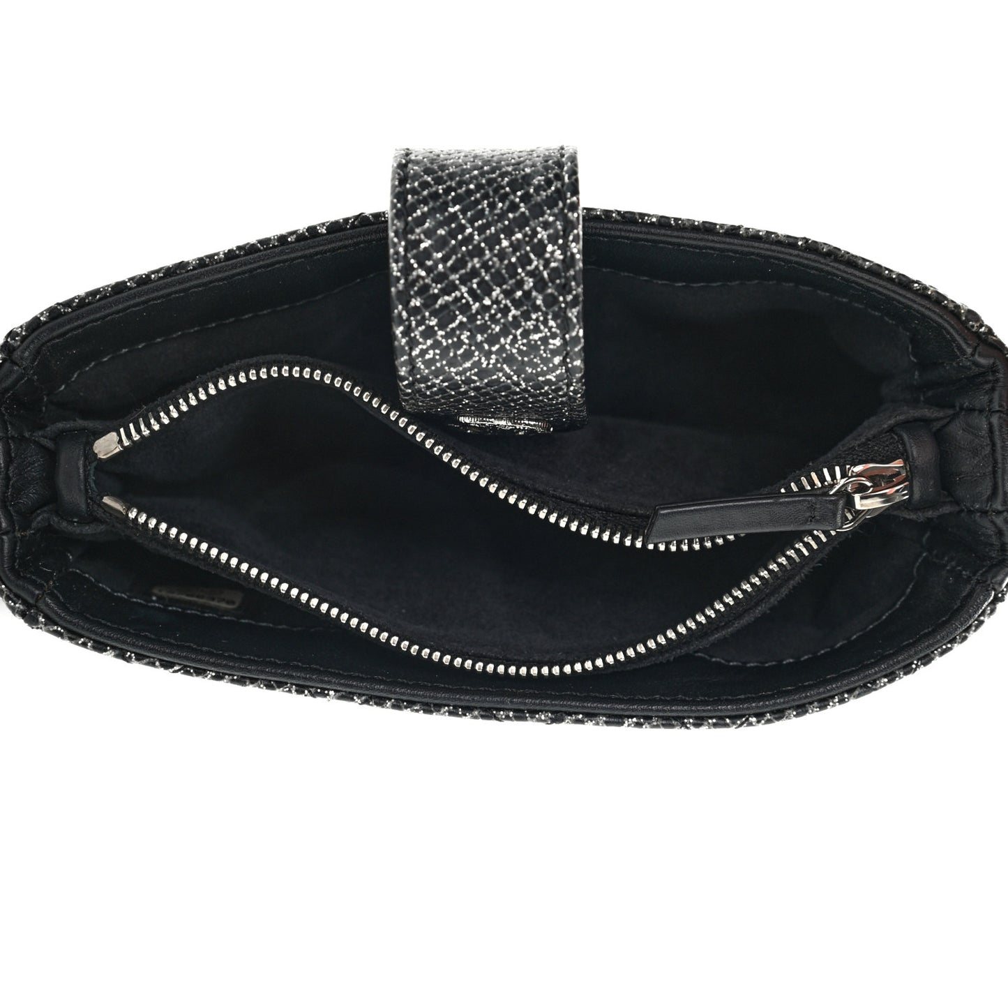 Glitter Calfskin Quilted Mini Phone Holder Clutch Black