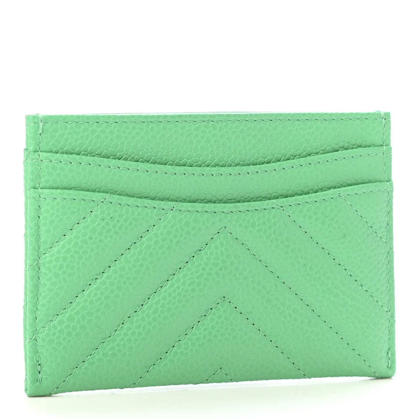 Caviar Chevron Quilted Card Holder Light Green