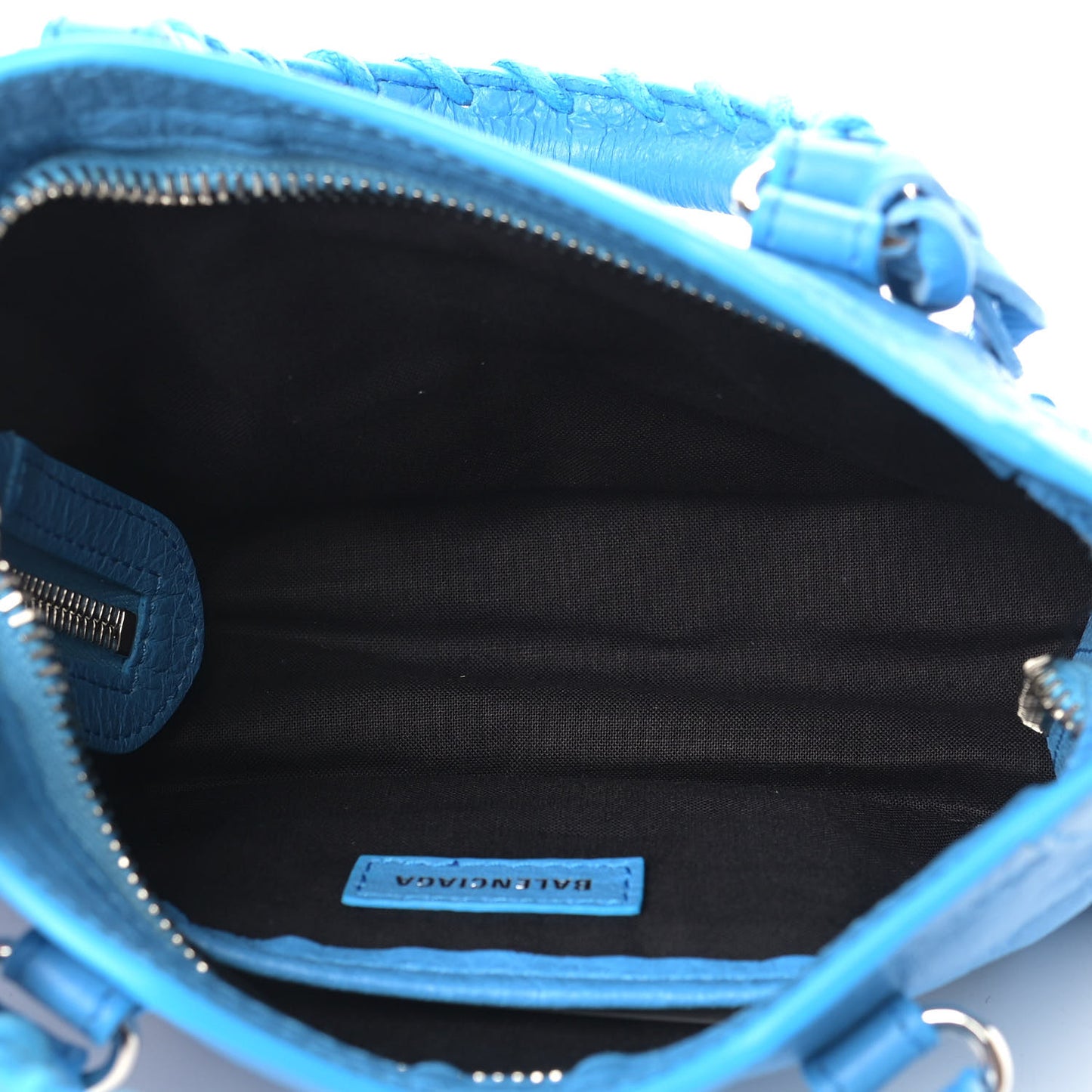 Agneau Classic Silver Hardware Nano City Logo Strap Bleu Turquoise Black