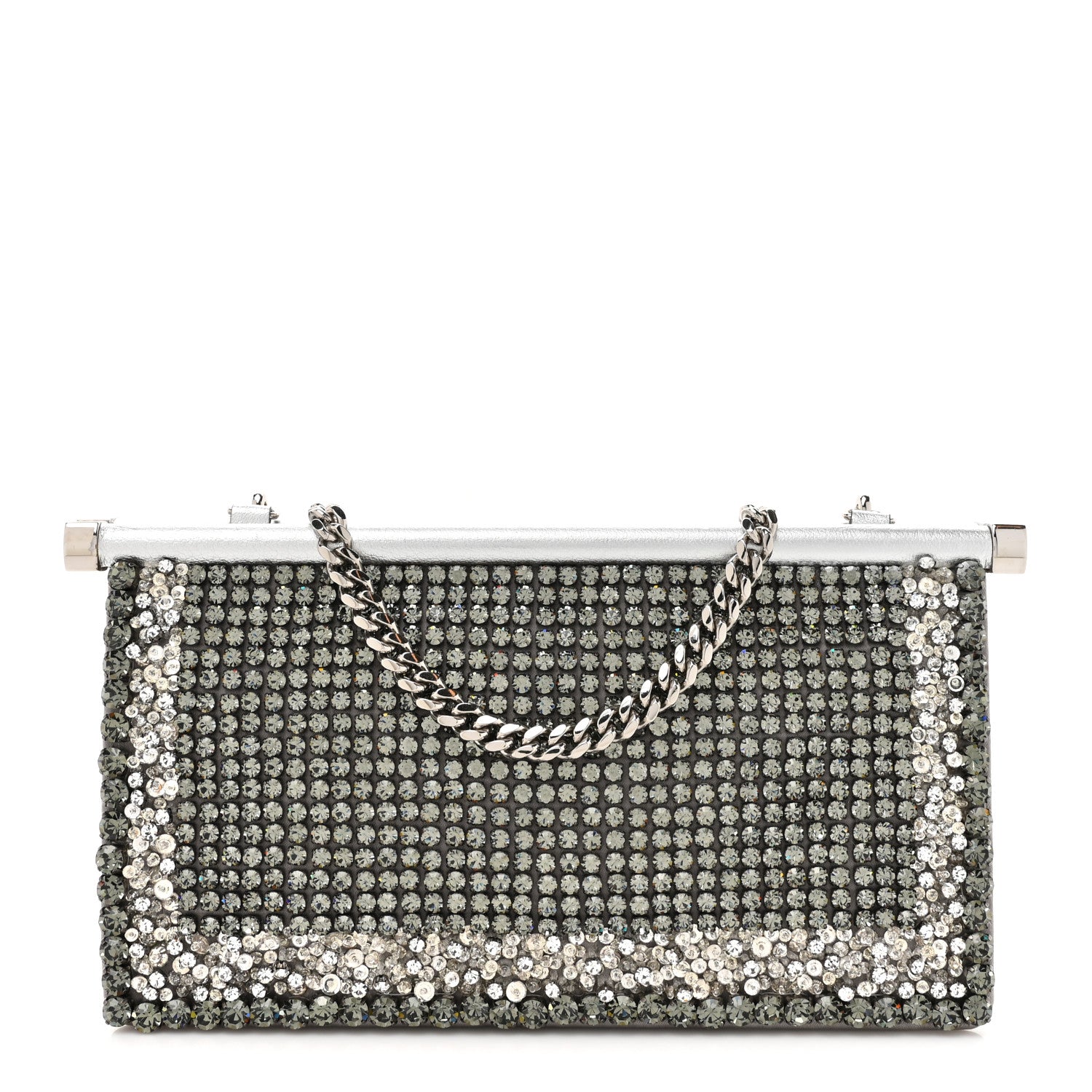 Valentino Garavani Nappa Beaded Embellished Carry Secrets Clutch Silver 1 of 11