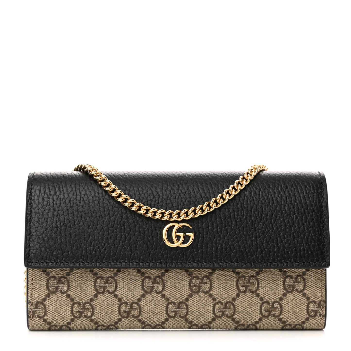 Dollar Calfskin GG Supreme Monogram Petite GG Marmont Wallet Chain Bag Black Beige Ebony