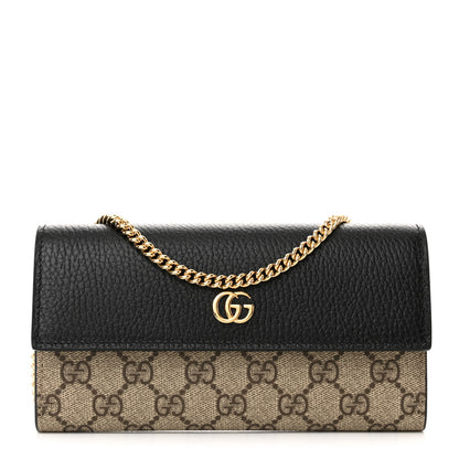 Gucci Dollar Calfskin GG Supreme Monogram Petite GG Marmont Wallet Chain Bag Black Beige Ebony 1 of 10