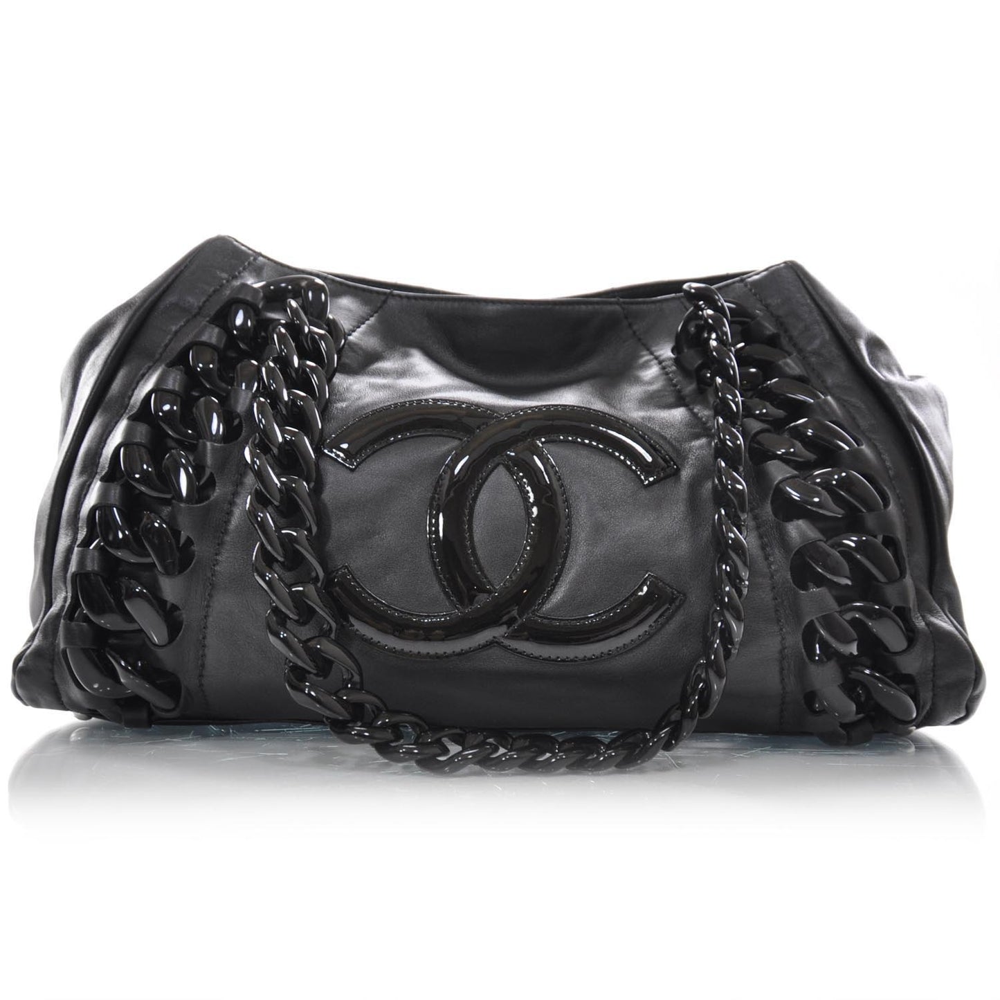 Leather Modern Chain Tote Black