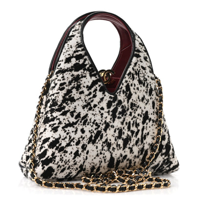 Chanel Pony Hair Printed Chic Lady Small Shopping Tote White Black 3 of 11