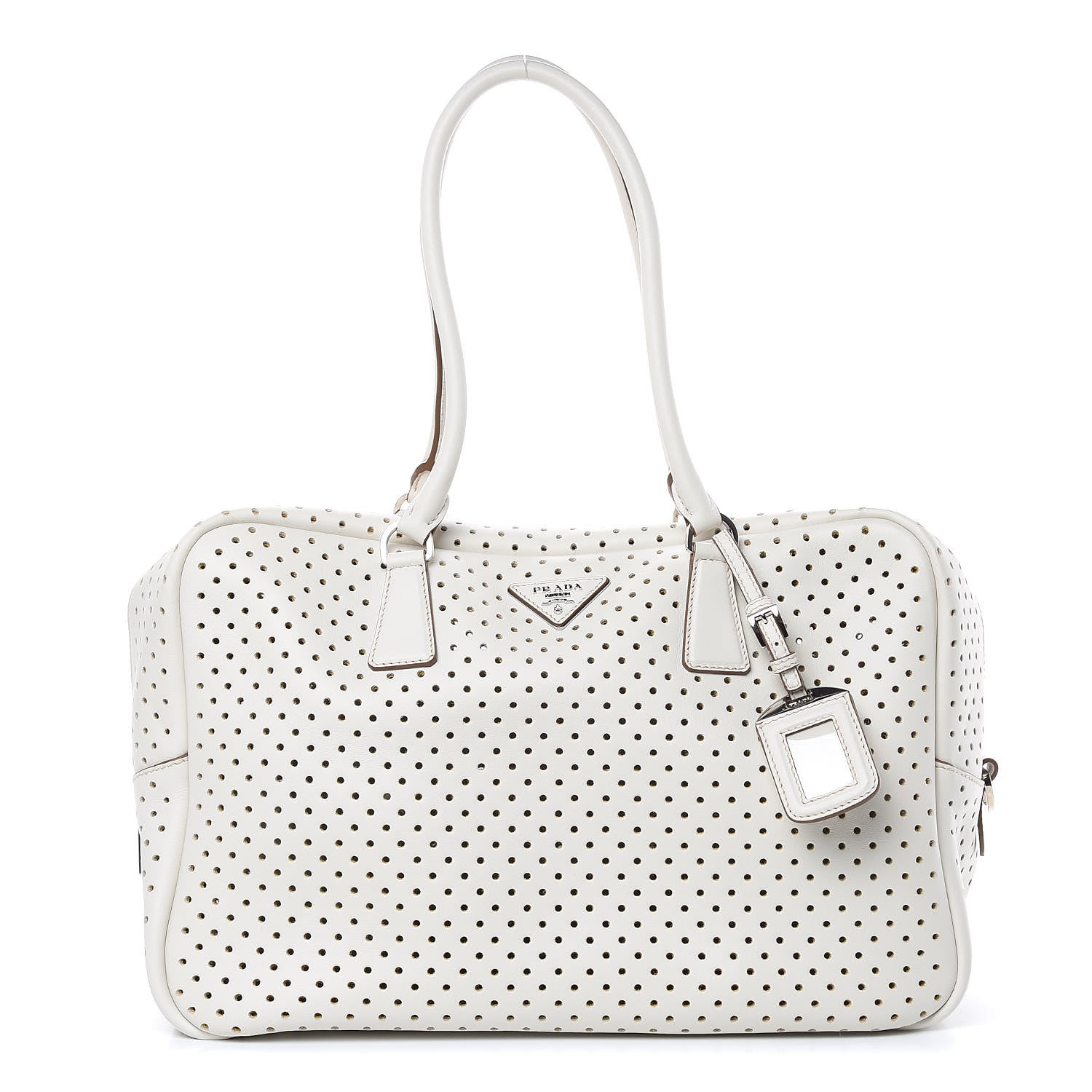 Prada City Calfskin Perforated Zip Around Tote Talco Mimosa 1 of 13