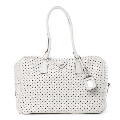 Prada City Calfskin Perforated Zip Around Tote Talco Mimosa 1 of 13
