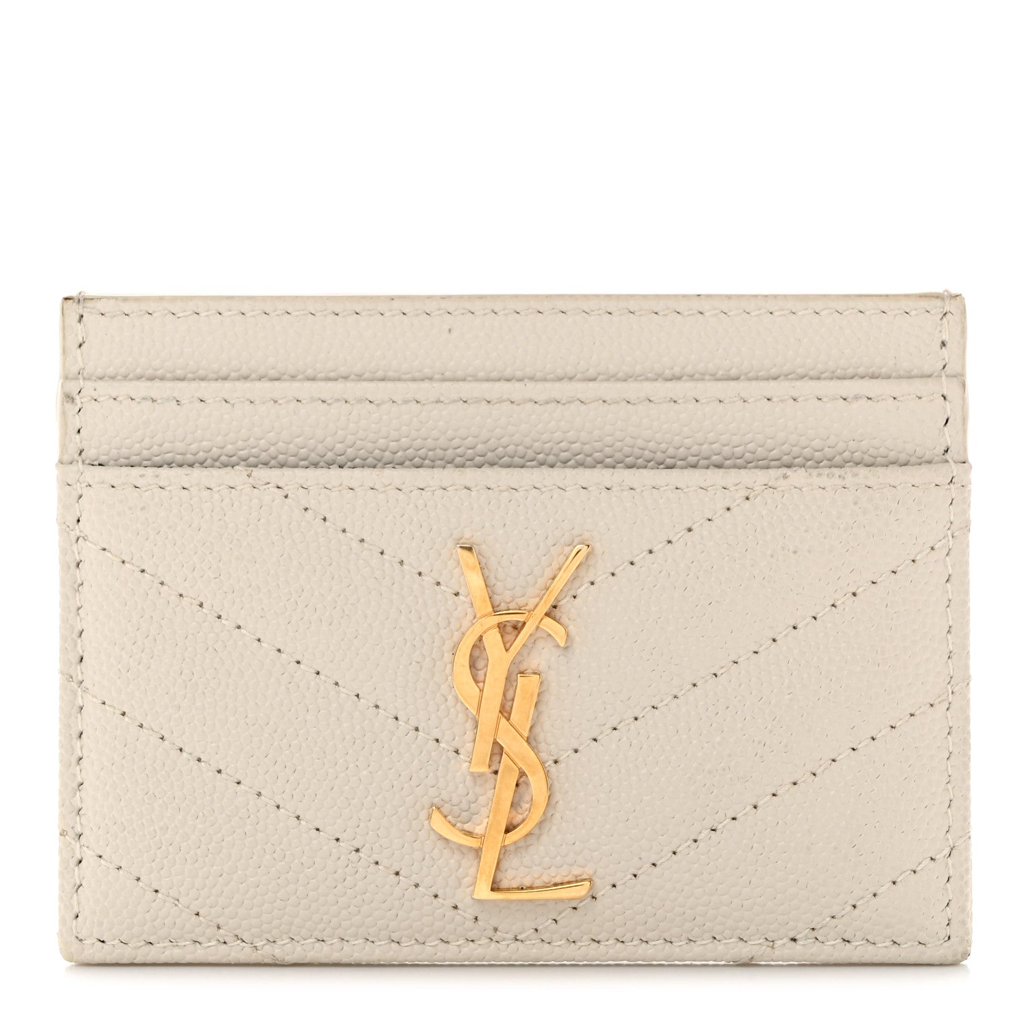 Saint Laurent Grain De Poudre Matelasse Chevron Monogram Credit Card Case Crema Soft 1 of 11