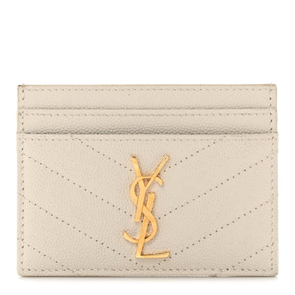 Saint Laurent Grain De Poudre Matelasse Chevron Monogram Credit Card Case Crema Soft 1 of 11