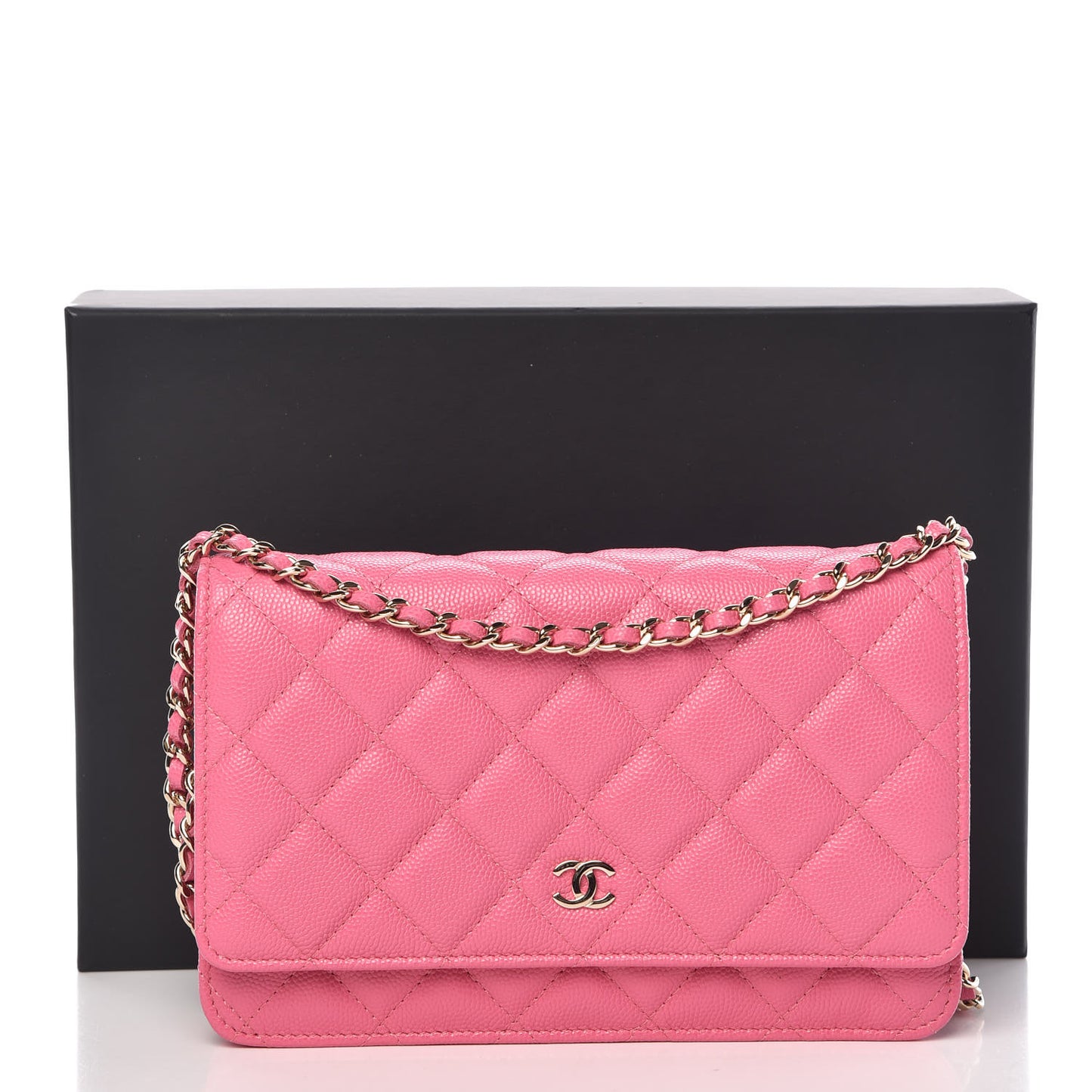 Caviar Quilted Wallet on Chain WOC Pink