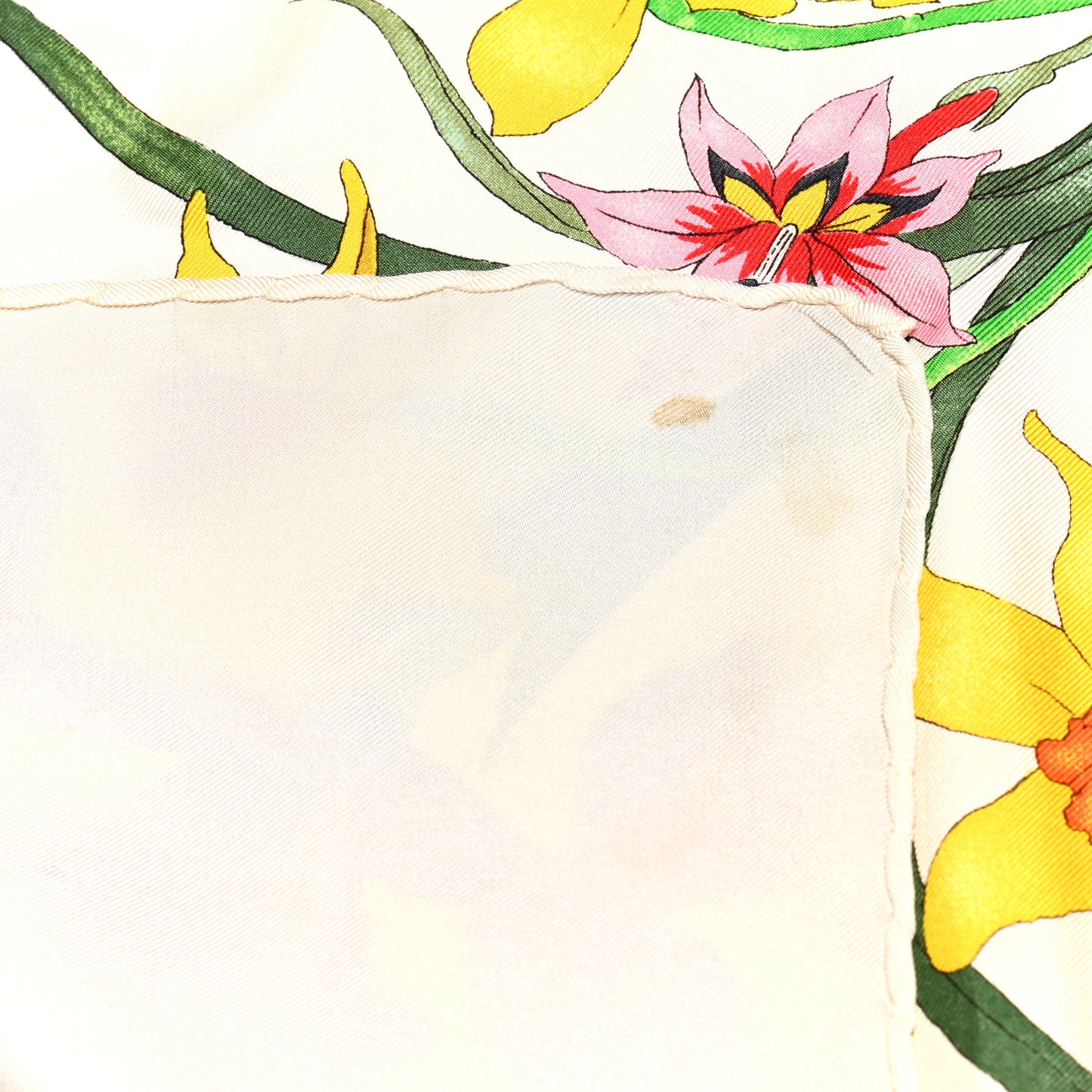 Silk Twill Flora Square Scarf White