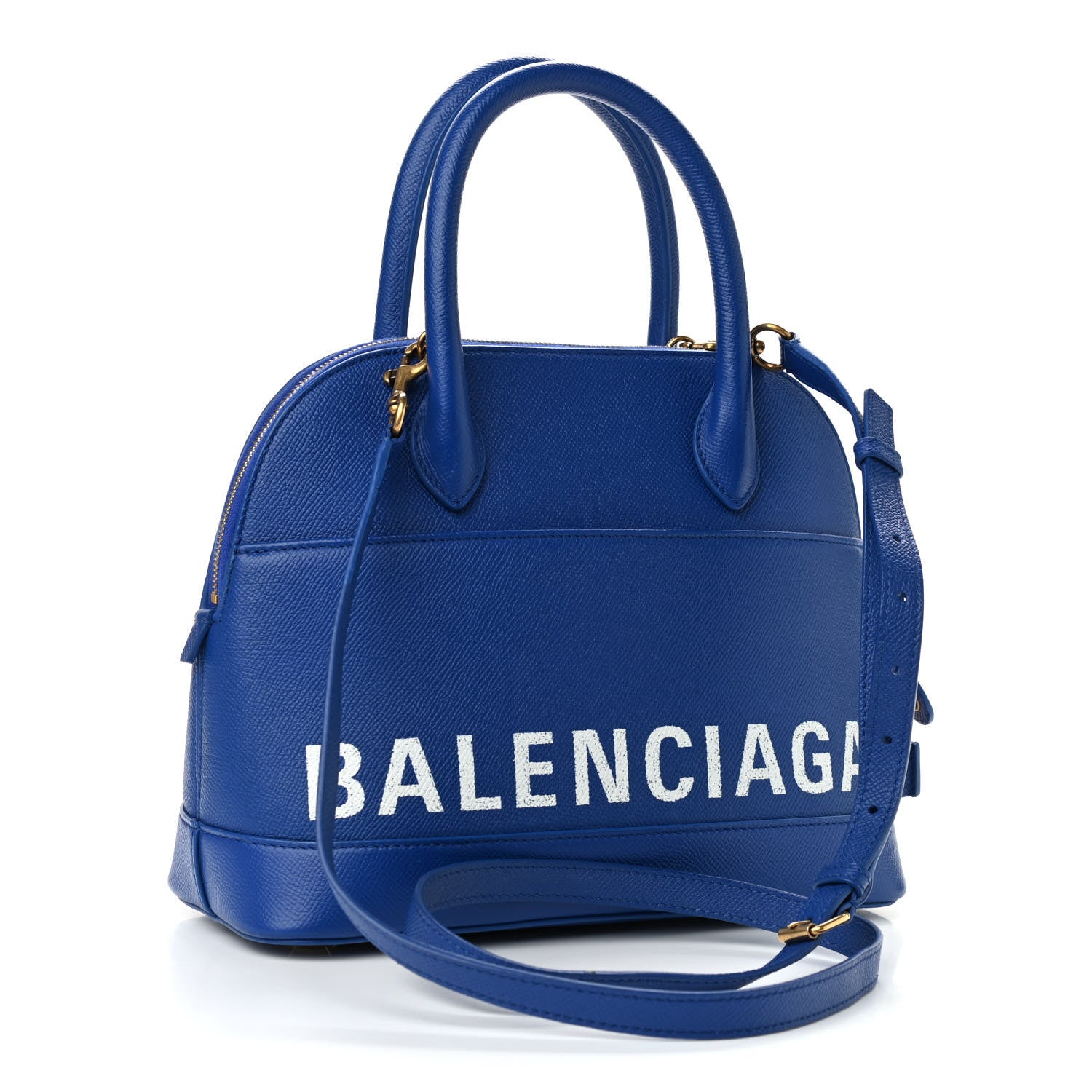 Balenciaga Signature Grained Calfskin Logo S Ville Top Handle Bag Bleu Roi White 3 of 9