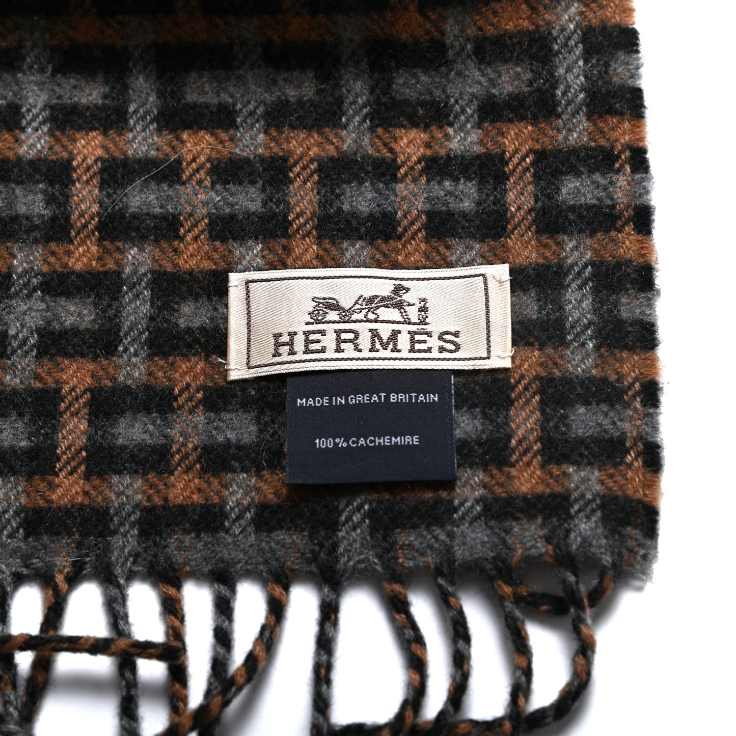 Cashmere H Ecossais Muffler Black Flanelle Camel