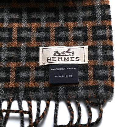 Hermes Cashmere H Ecossais Muffler Black Flanelle Camel 2 of 4