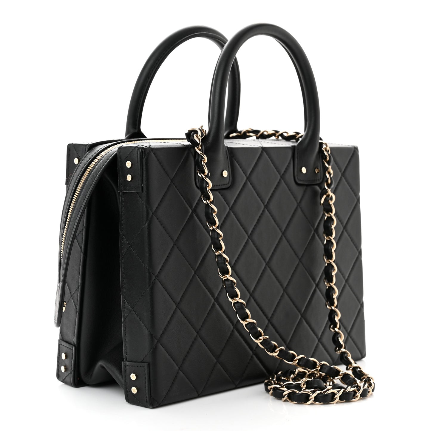 Calfskin Quilted Studded Square Vanity Case Black