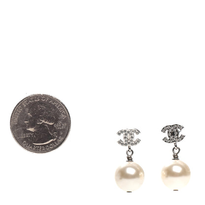Chanel Crystal Pearl CC Drop Earrings Silver 2 of 4