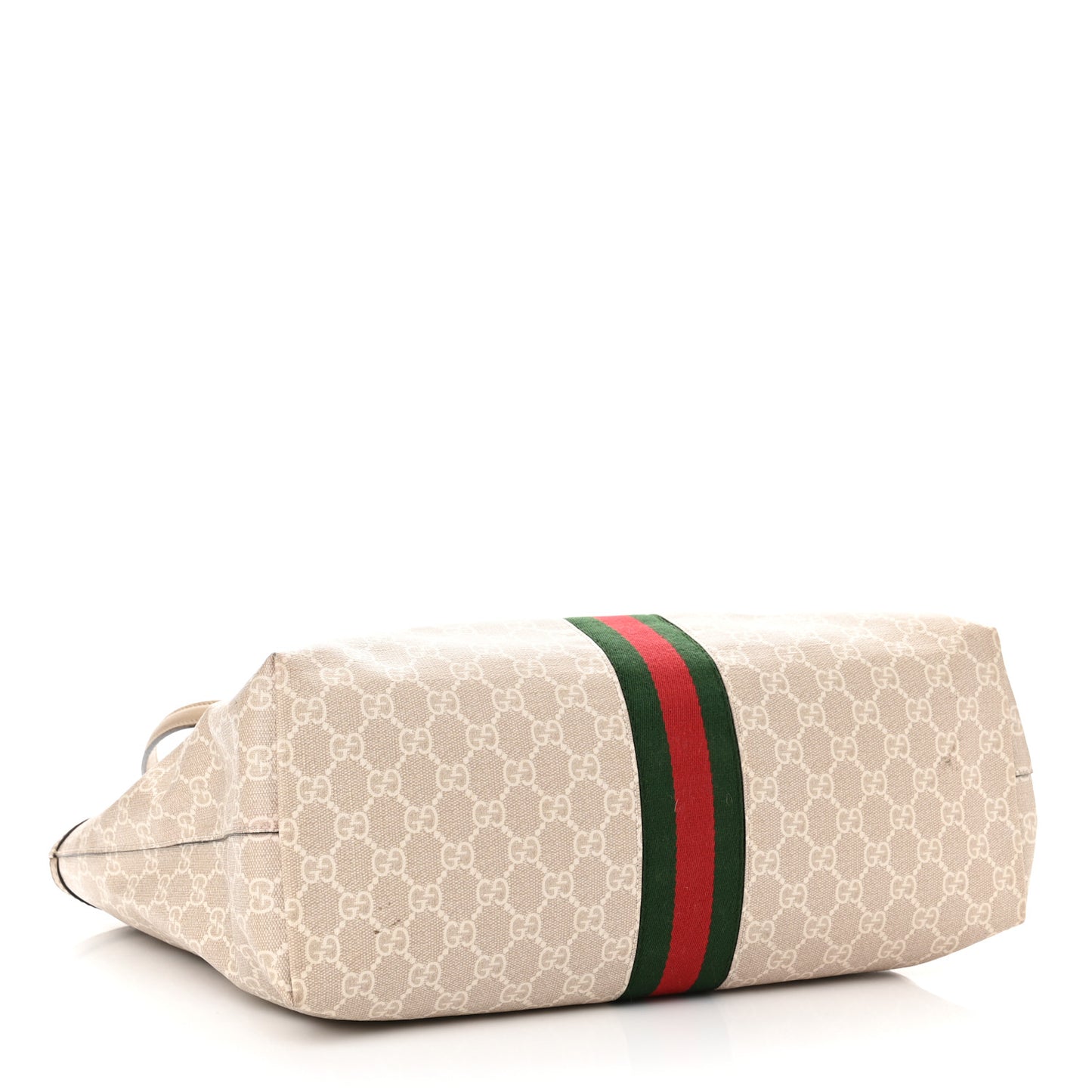 GG Supreme Monogram Textured Dollar Calfskin Web Medium Ophidia Shopping Tote Beige Mystic White Oatmeal