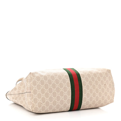 Gucci GG Supreme Monogram Textured Dollar Calfskin Web Medium Ophidia Shopping Tote Beige Mystic White Oatmeal 4 of 14