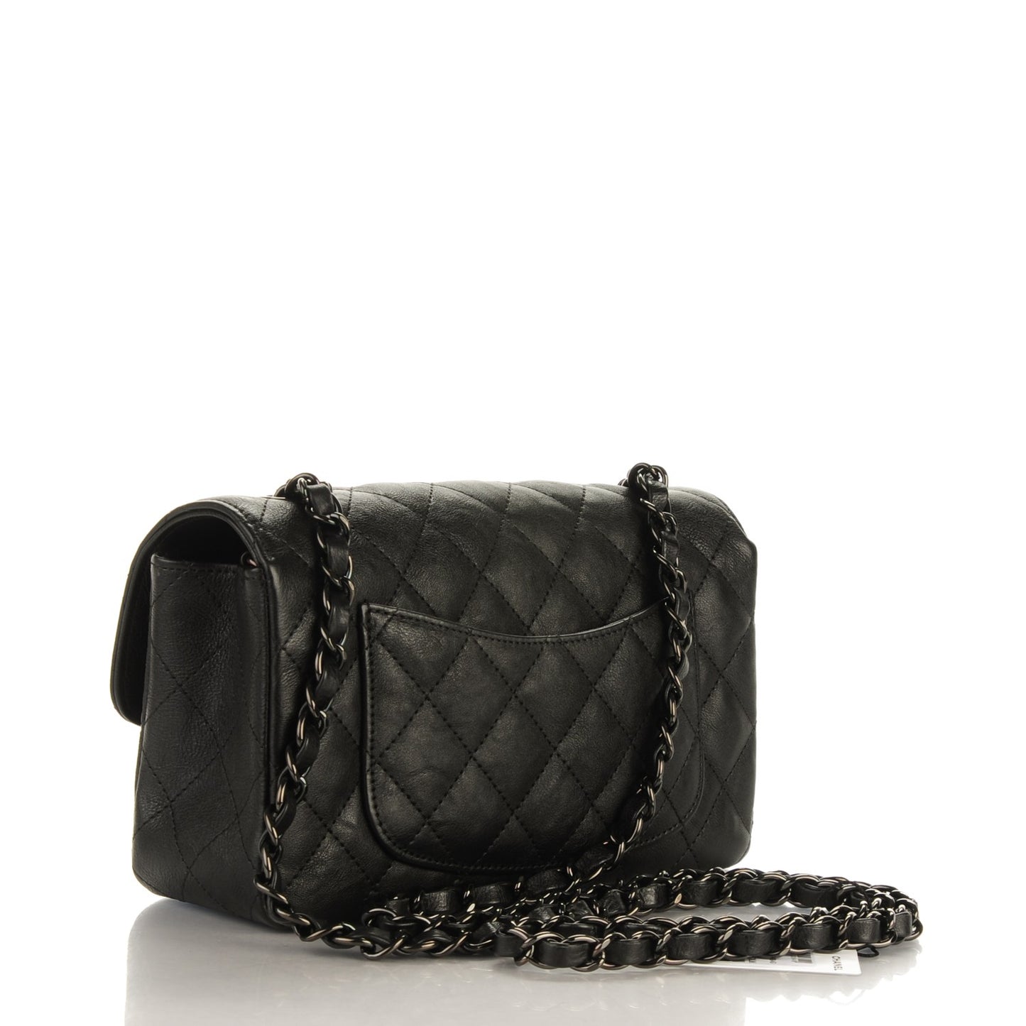 Crumpled Calfskin Quilted Mini Rectangular Flap So Black