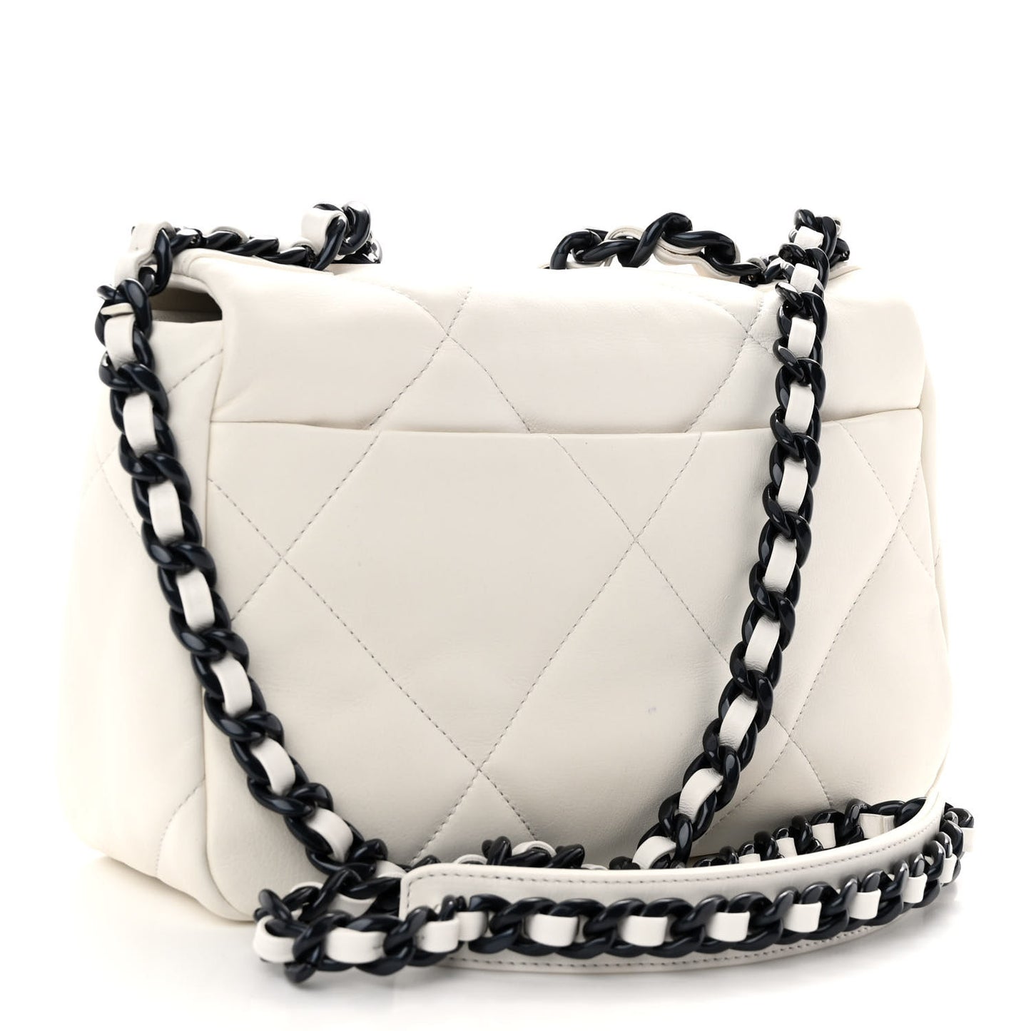 Glossy Calfskin Quilted Medium Chanel 19 Flap White Black