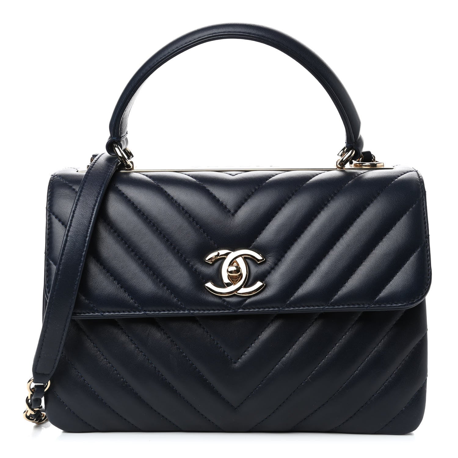 Chanel Lambskin Chevron Quilted Small Trendy CC Flap Dual Handle Bag Navy 1 of 4