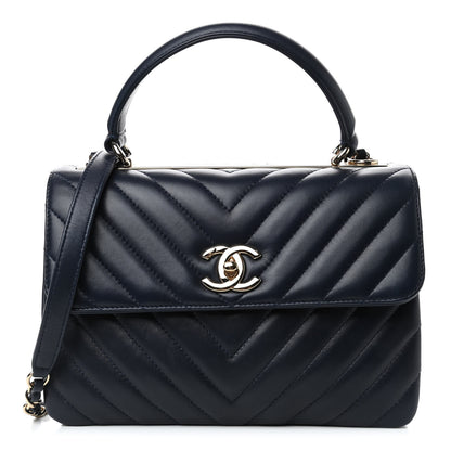 Chanel Lambskin Chevron Quilted Small Trendy CC Flap Dual Handle Bag Navy 1 of 4