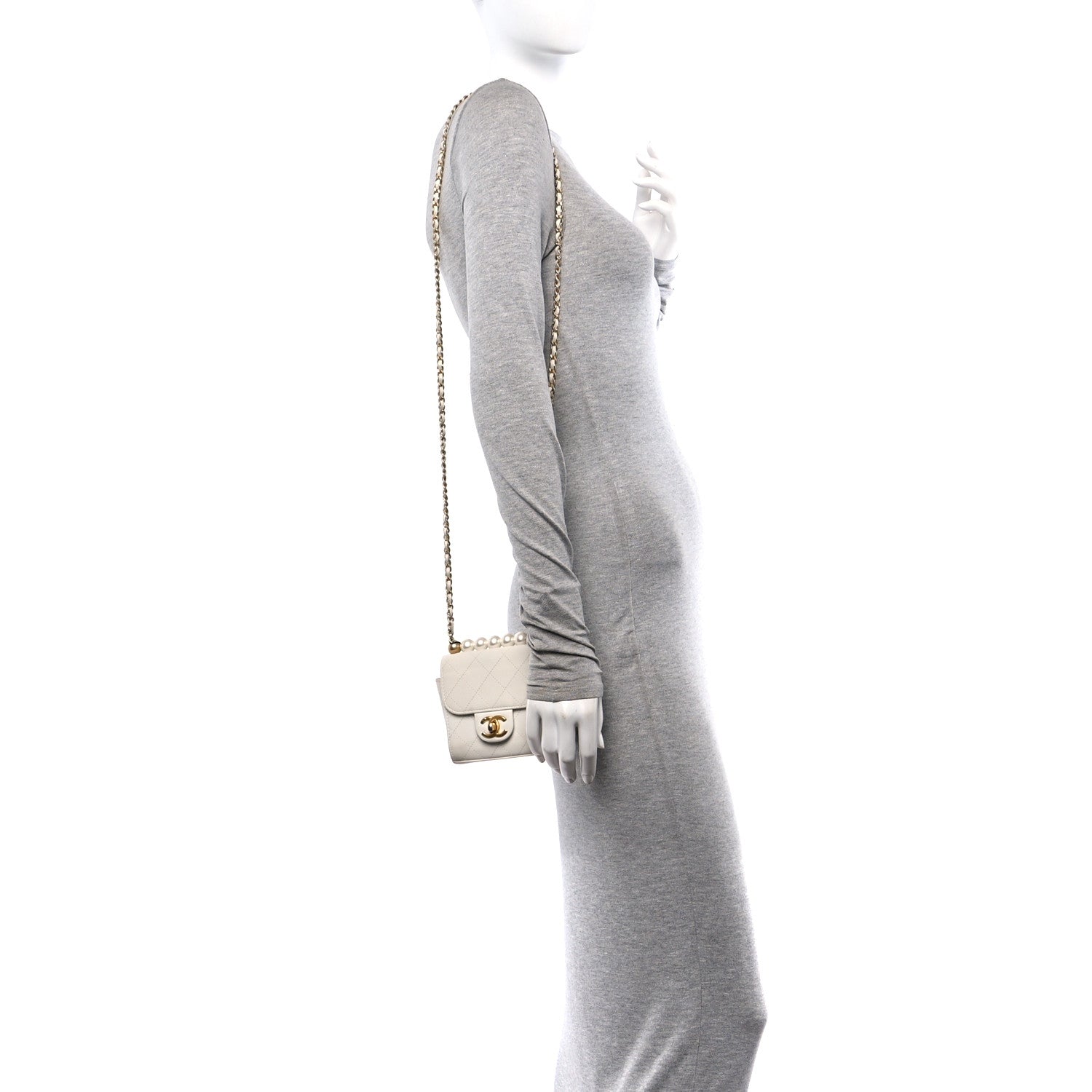 Chanel Goatskin Chic Pearls Clutch On Chain White 2 of 10