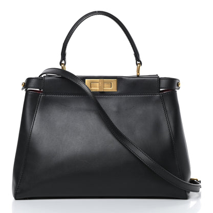 Fendi Vitello Morgan Shiny Nappa Medium Peekaboo Iconic Satchel Black Ciliegia 3 of 13
